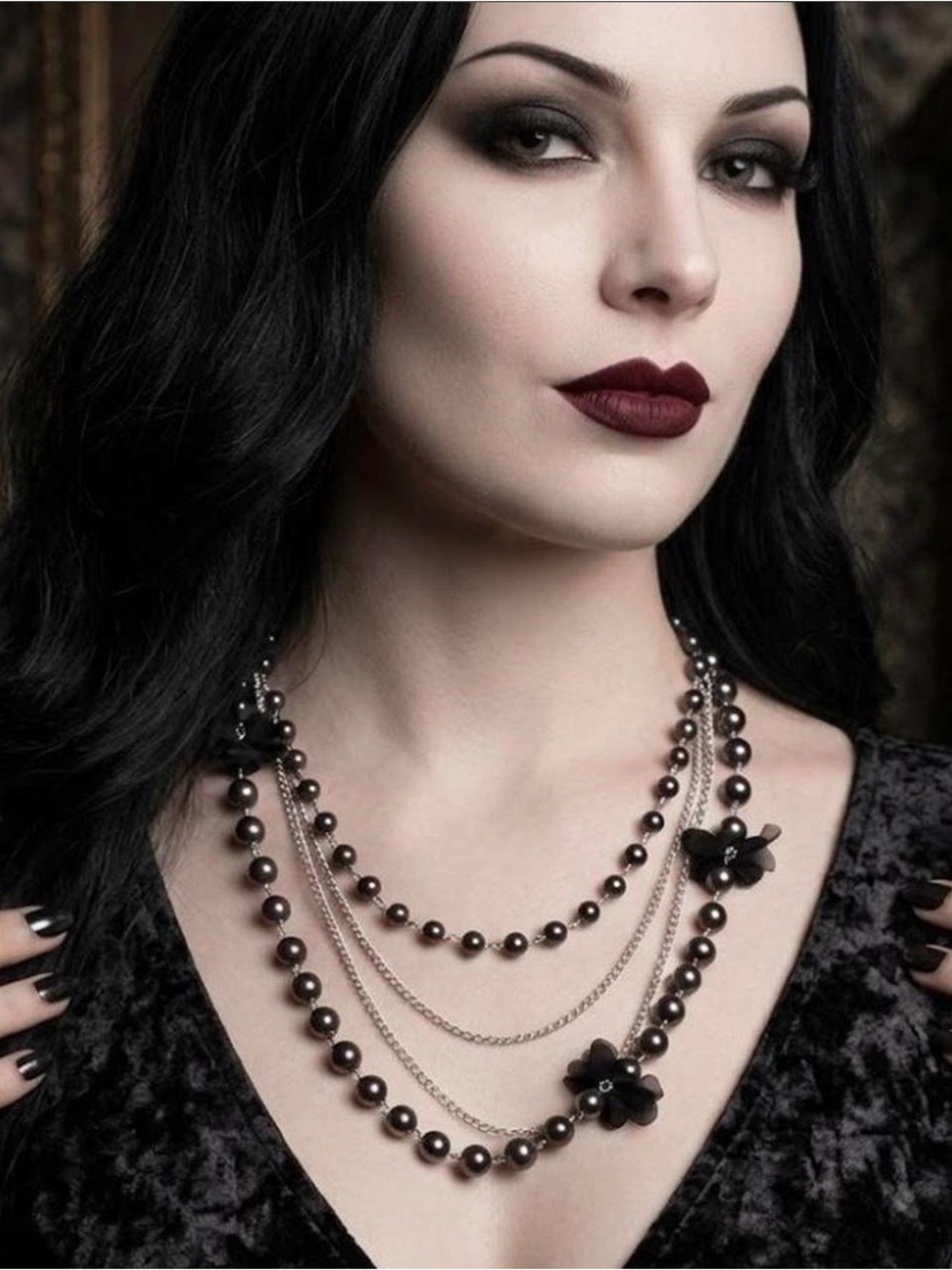 Layered Chain Vintage Black Pearl Necklace Costume Goth Vampire Gypsy Gatsby 🖤